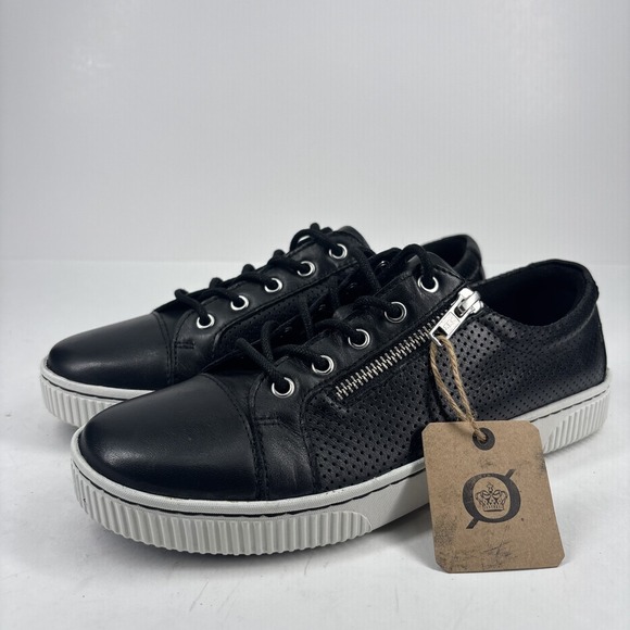 Born Tamara Perforated Women's 7.5M Black Leather Lace-Up Zip Comfort Sneakers - Picture 1 of 16